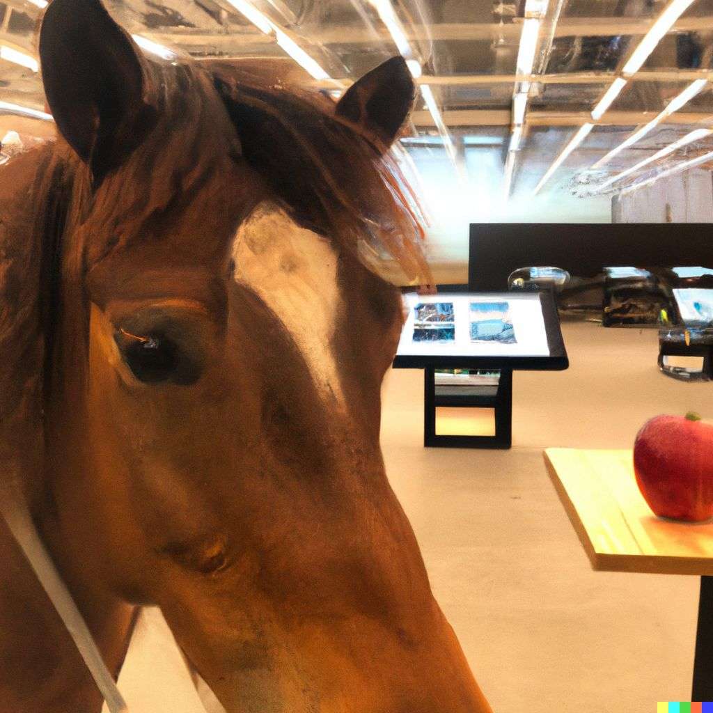 a horse in an Apple Store